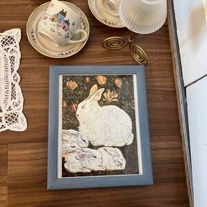 White Rabbit Framed Art in Blue Frame